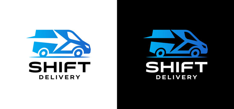 Shift delivery van express transport logo design with delivery transport shipping logistics transportation business branding identity creative corporate template automotive distribution