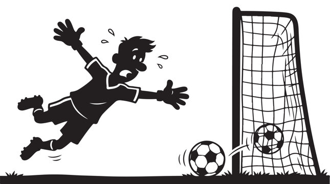 Funny Soccer Goalkeeper Missing Easy Goal Cartoon Illustration