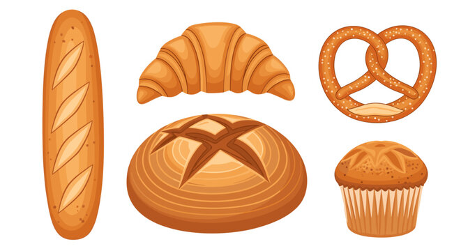 Assorted baked bread and pastry.