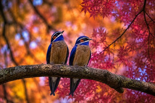 2 whiskered treeswift birds (Hemiprocne comata)