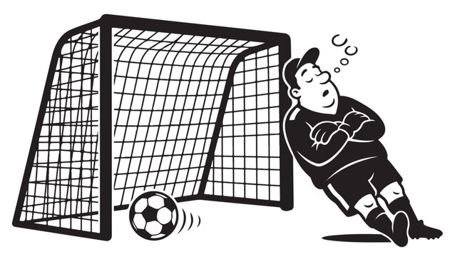 Sleeping Soccer Goalkeeper Missing Easy Goal Funny Cartoon Vector Illustration