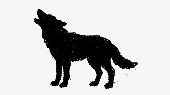 Silhouette of a wolf howling at the moon.