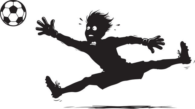 Terrified Soccer Goalkeeper Missing Ball Cartoon Silhouette Illustration