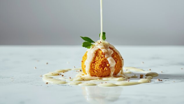Appetizer of sweet potatoes and salak seeds with tapioca flour and coconut milk drizzle