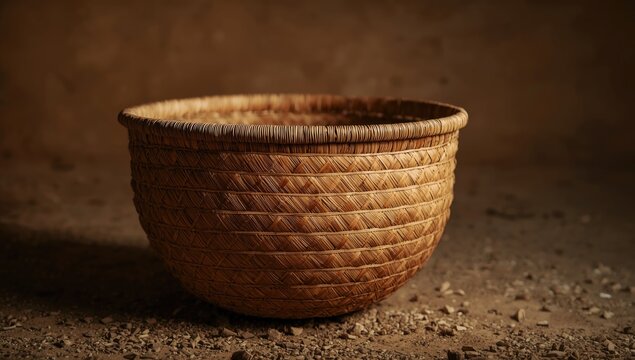 Artisan crafted bamboo threshing basket with elaborate weaving demonstrating cultural heritage