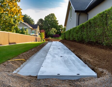 concrete slab lifting and repairing with foam injection stabilizing a sunken pathway in front of a house