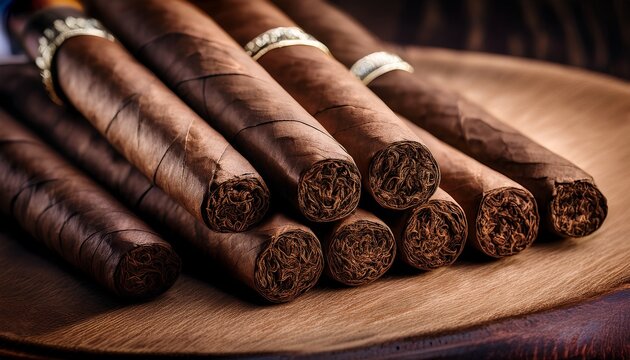 cuban cigars close up on wooden table
