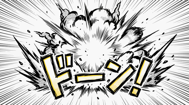 Explosion Effect with Japanese Onomatopoeia Sound Effect for Impact and Action Scenes