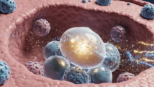 Menstrual cycle visualization, hormonal fluctuations interacting with reproductive cells