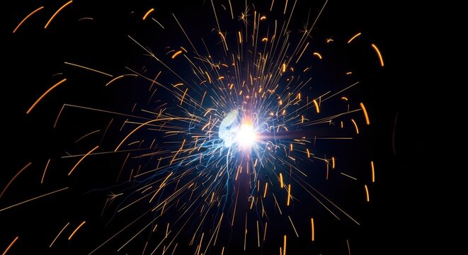 Bright sparks flying from metal welding work.