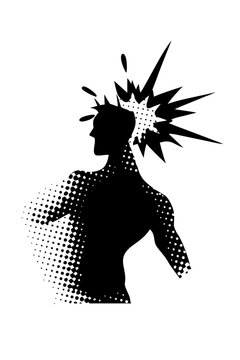 Silhouette of a man with a headache or exploding head isolated