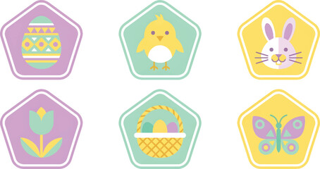 Obraz premium Colorful easter icons with pastel shapes and white outline