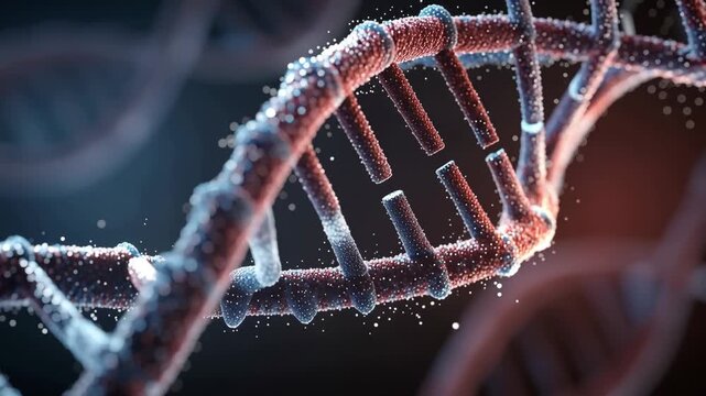 Glowing DNA strand close-up twisting and sparkling showcasing the beauty and complexity of genetic structure