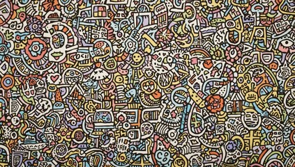 Naklejka premium Animated colorful doodle creations delivering lively atmosphere with empty copy space