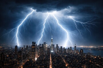 Fototapeta premium striking lightning fills sky above metropolitan skyline