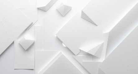 Obraz premium Abstract background of white geometric paper shapes with textured surfaces and ample copy space