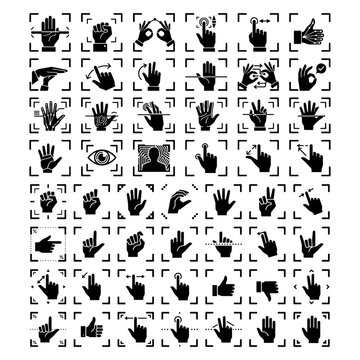 Sign language ai gesture recognition scanning system geometric icons set