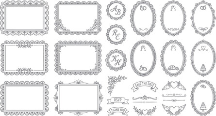 Fototapeta premium Elegant Wedding Invitation Frames and Borders for Save the Date Cards and Stationery