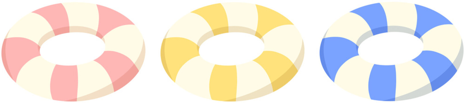 Pink, Yellow, Blue Swim ring, Pool Floats, Pastel, Hand drawn, Summer, Vacation