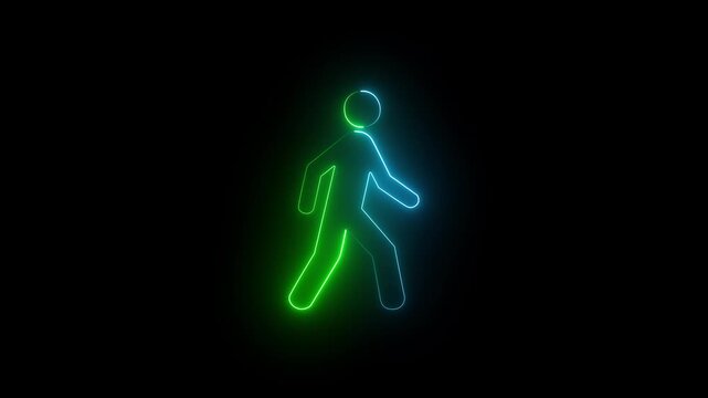  neon man icon with dark background 4k motion video animation.