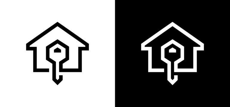 House and key line art icon for real estate branding with property branding business architecture mortgage residential minimalist identity ownership investment building apartment template