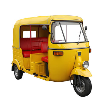 Yellow three-wheeler auto rickshaw vehicle