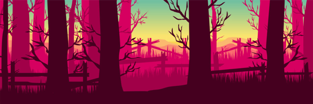 Modern website header template showing dramatic dead forest and colorful summer sky