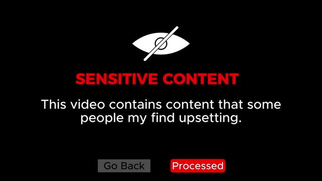 Sensitive Content Text Warning Video on black background. 4k