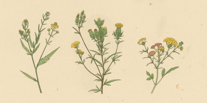 Artistic botanical sketch of Polygoni avicularis herba used in traditional herbal medicine