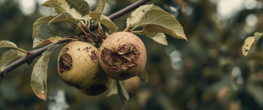 Apple scab infestation leading to decreased fruit marketability and harvest