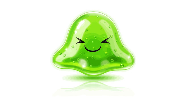 Happy Green Slime Character with Bubbles, Cute Cartoon Blob, Funny Mascot