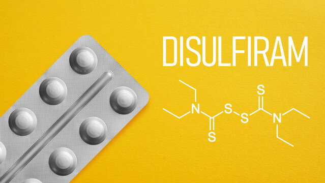 Disulfiram Treatment Concept for Alcohol Dependence Recovery, Addiction Therapy, Rehabilitation Support and Substance Abuse Prevention in Modern Healthcare