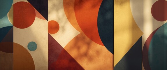 Abstract composition of colorful mid century modern shapes creating a bold background