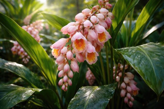 Lush Shell Ginger plant with elegant Pink Porcelain Lily blossoms