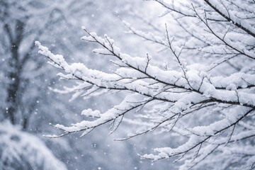 Obraz premium Winter day closeup showing stark tree branches coated with fresh white snow