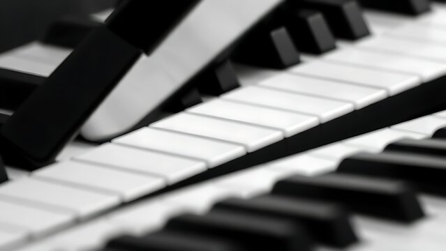Close-up of piano keys arranged in harmonious black and white gradient.