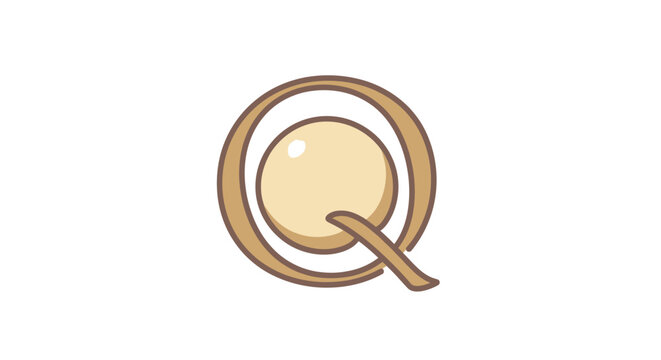 Cute Cartoon Letter Q with Pearl Inside, Isolated on White Background