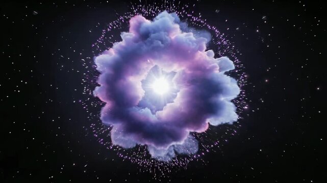 A bright electrical explosion with radiant lightning bolts and sparks emanating from a central glowing cloud in a dark space background.