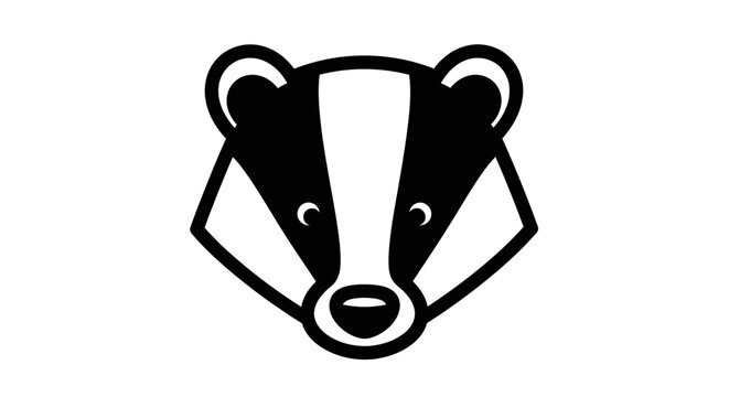 Stylized Badger Face Icon, Black and White Minimalist Design, Animal Logo