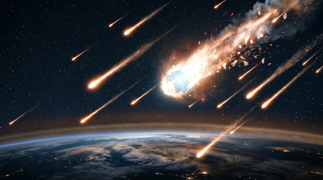 Fiery meteors entering Earth&rsquo;s atmosphere above the planet from space
