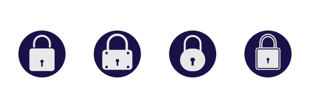 Vector lock icon in white color place on blue color circle. locked status for digital or physical safety, providing access control. vector illustration. EPS10.