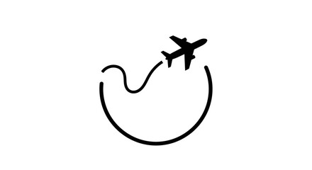 Fototapeta premium Minimalist airplane icon with a hand drawn flight path line.