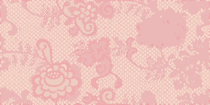 Pink lace pattern with floral ornament and delicate texture