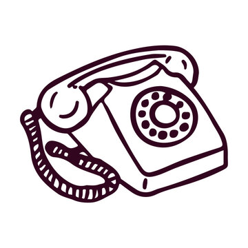 Retro vintage rotary telephone doodle vector