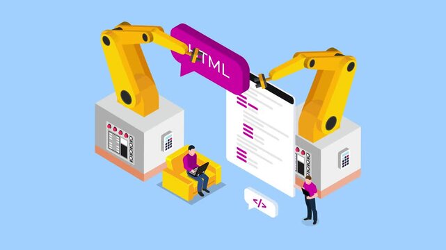robotic arms programming and web development with HTML 3d animation cartoon