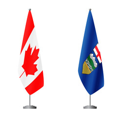 Obraz premium Canada and Alberta flags on flagpoles for official ceremonies and meetings, transparent background vector