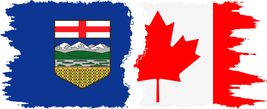 Canada and Alberta grunge flags connection, vector