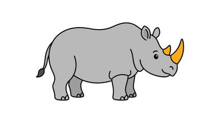 Vector graphic illustration Cartoon gray rhino with orange horn © Rehana
