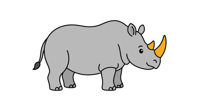 Vector graphic illustration Cartoon gray rhino with orange horn