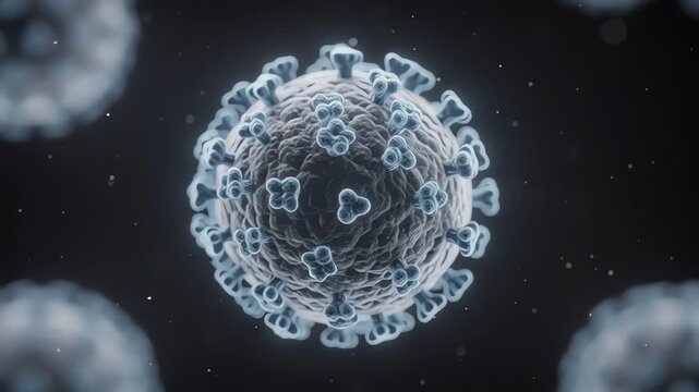 Microscopic Hantavirus Outbreak Concept With Detailed Viral Particles Moving In Dark Background For Virology And Pandemic Research